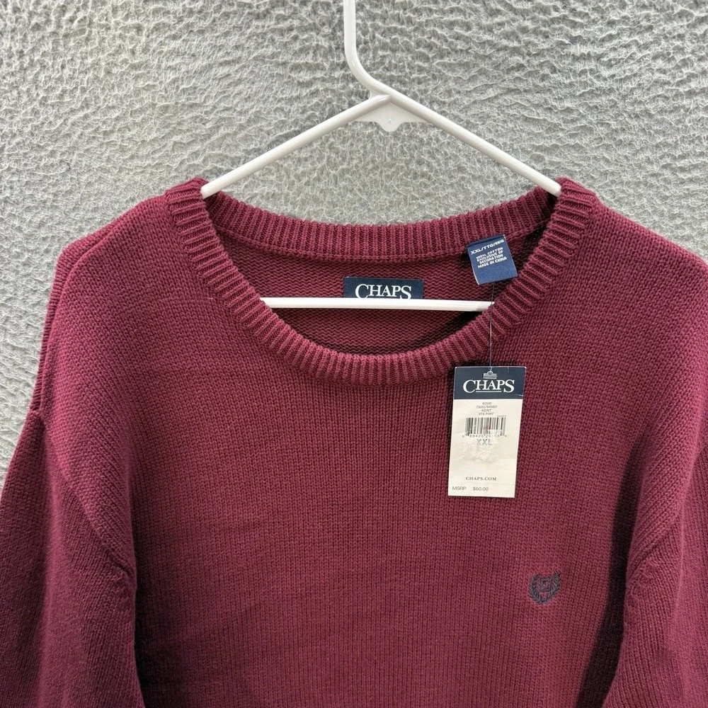 Chaps Sweater Adult 2XL XXL Burgundy Knit Crewneck Pullover‎ Preppy Mens NEW